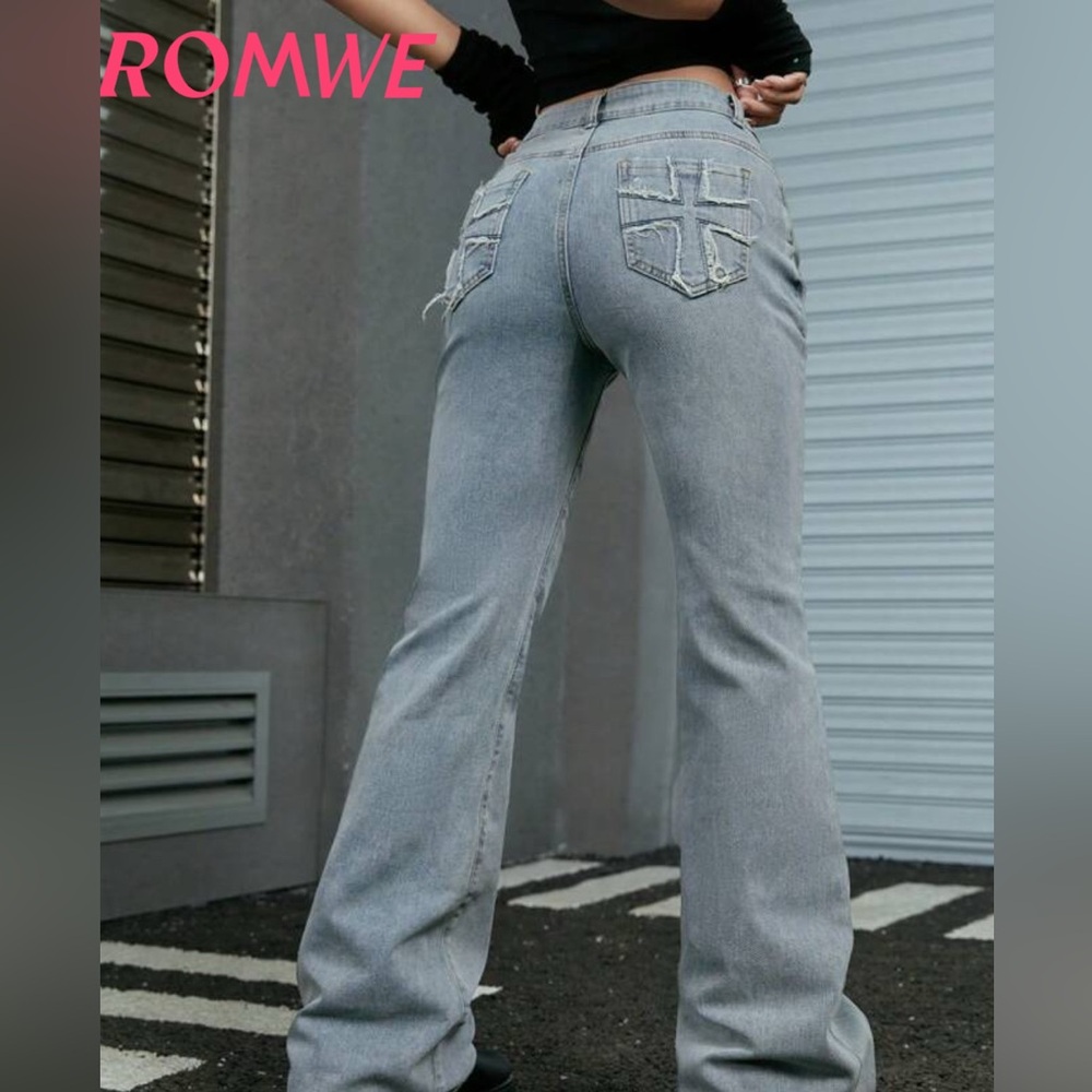 ROMWE Gray Flare Wide Leg Jeans
